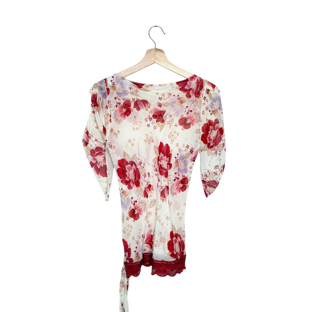 Y2K Charlotte Russe Floral Print Fairy‎ Sheer Top Size Medium